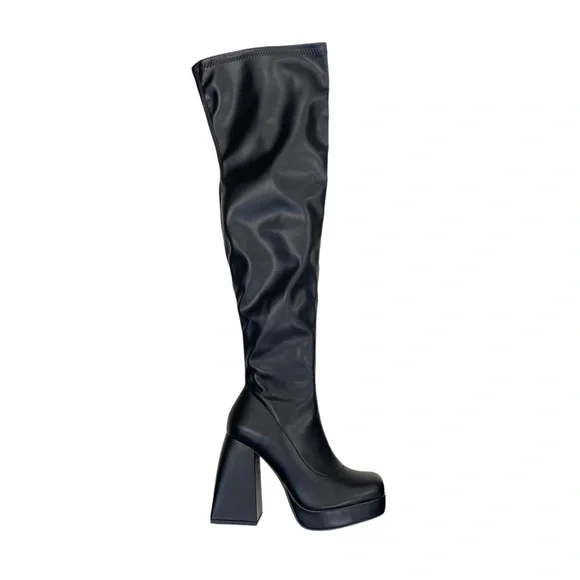 SODA Shoes Women's Black Over The Knee Platform Boots - Picture 1 of 3